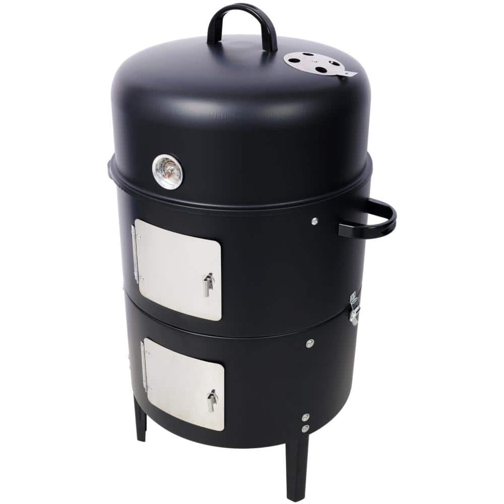 Outdoor Portable Charcoal Wood Fired Double-Layer Grill in Black with Braising and Smoking Stove price history on PriceWatchPro