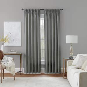 Serendipity Grey Solid Polyester 50 in. W x 63 in. L Light Filtering Single Pinch Pleat Back Tab Curtain Panel