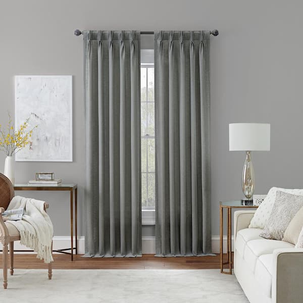 Waverly Serendipity Grey Solid Polyester 50 in. W x 63 in. L Light Filtering Single Pinch Pleat Back Tab Curtain Panel