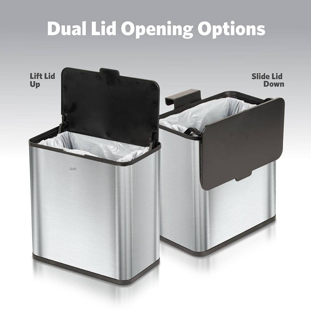1.5 Gallon Brushed Stainless Steel Rectangular Trash Can with Lid