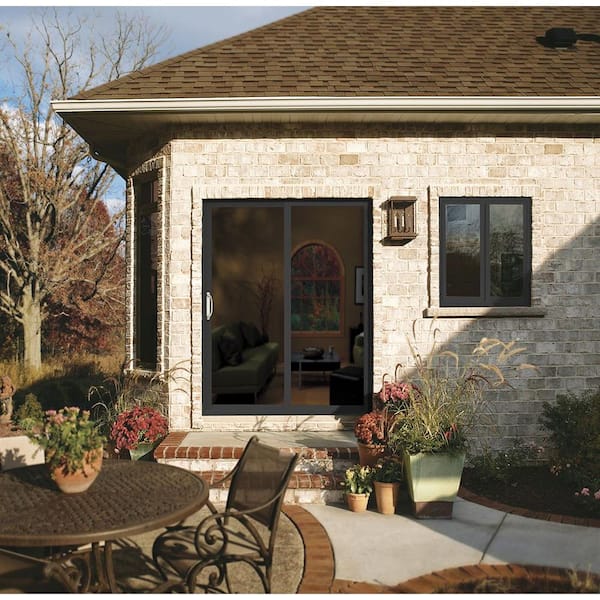 60 in. x 80 in. V-4500 Contemporary Bronze FiniShield Vinyl Left-Hand Full Lite Sliding Patio Door w/White Interior