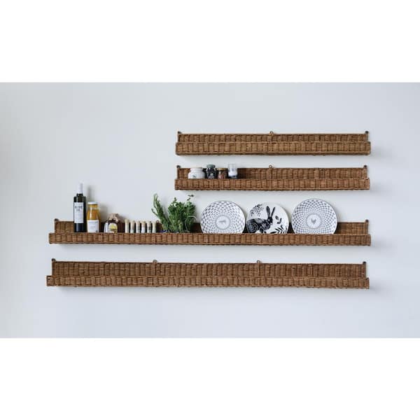 Storied Home 36 in. W x 4 in. D Handwoven Rattan Wood Decorative Wall Shelf