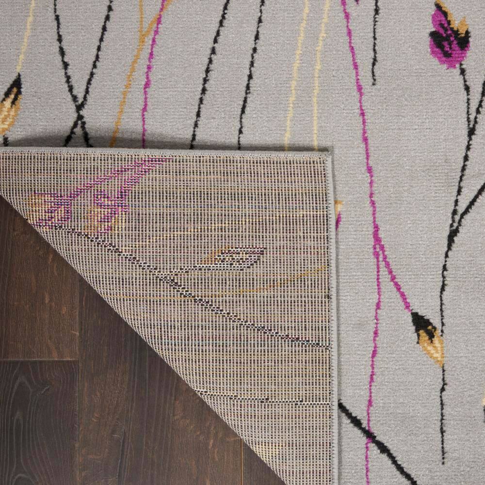 Gray Floral Power-Loomed Runner Rug with Latex Backing