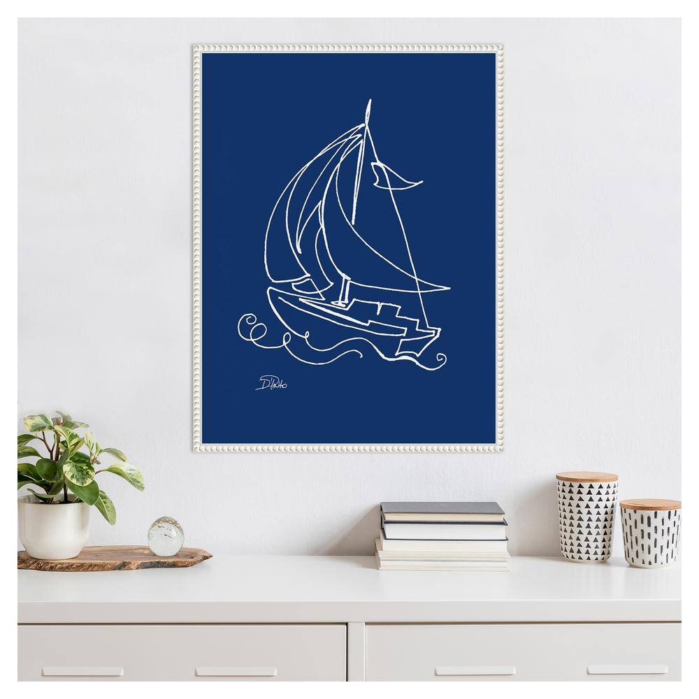 Blue Nautical Sailboat Canvas Print with Beaded Frame
