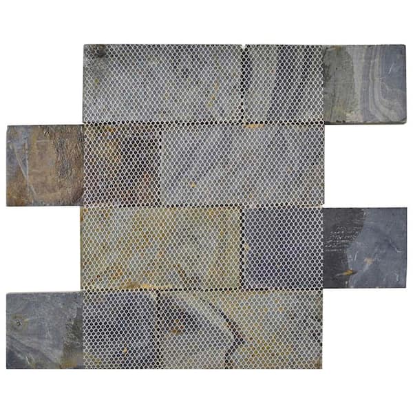 Merola Tile Crag Subway Sunset 11-3/4 in. x 11-3/4 in. x 10 mm Slate Mosaic Tile