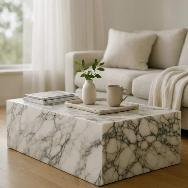 Rey 48 in. Purple Rectangle Marble Coffee Table