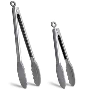 2-Piece Gray Cooking Accessories Stainless Steel Silicone Tongs