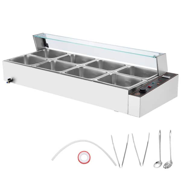 SVOPES Commercial Food Warmer, 8 x 8 qt. Electric Steam Table with Glass Cover, 3200 Watt Stainless Steel, Temp Control 8-Pan