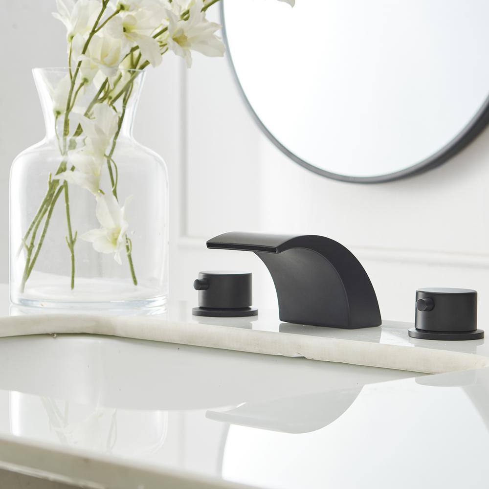 Matte Black Widespread Bathroom Faucet with LED Light and Pop Up Drain