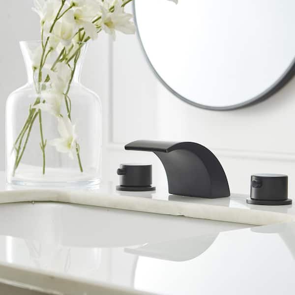 8 in. Widespread 2-Handle Bathroom Faucet With Led Light And Pop Up Drain in Matte Black