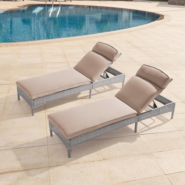 JOYESERY Wicker Outdoor Adjustable Height Chaise Recliner Chair with Sand Cushions ( 2-Piece)