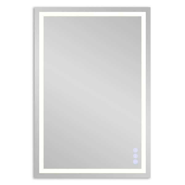 26 in. W x 38 in. H LED Light Anti-Fog Rectangular Metal Framed White Wall Bathroom Vanity Mirror