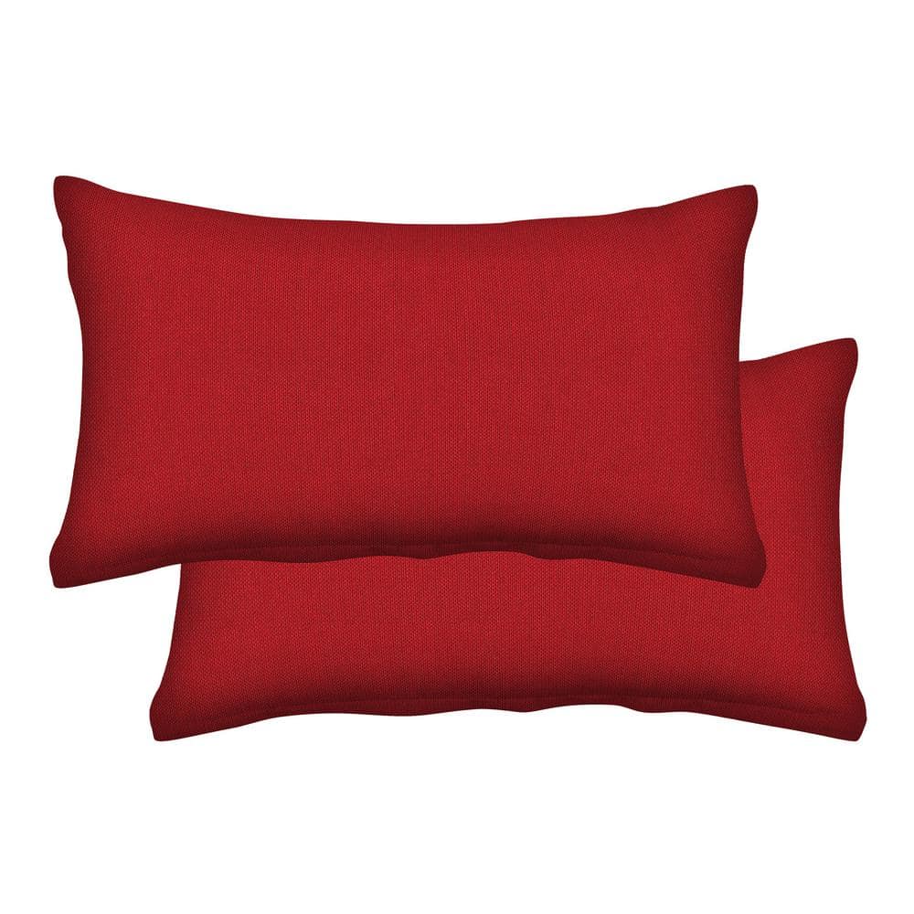 Outdoor Lumbar Toss Pillow Textured Solid Scarlet Red