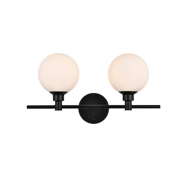 Unbranded Simply Living 19 in. 2-Light Modern Black Vanity Light with Frosted White Round Shade