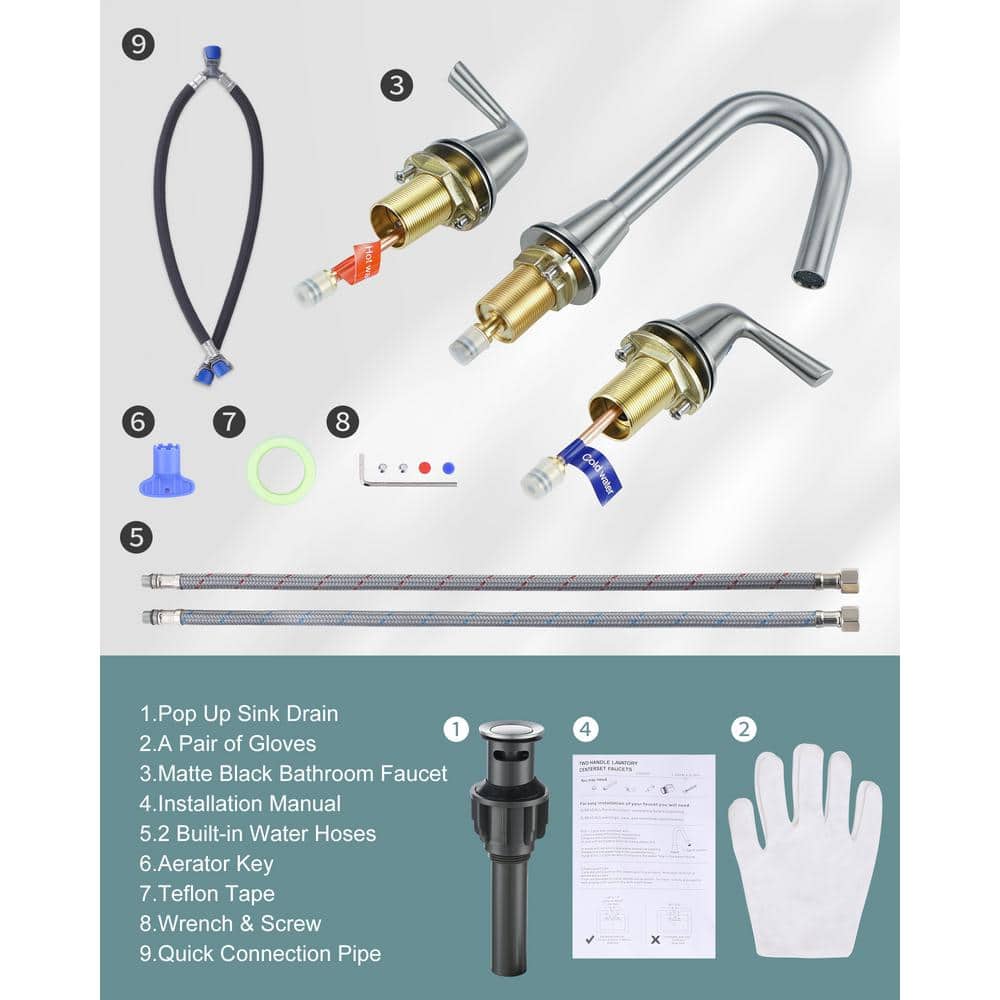 Brushed Nickel 8-Inch Double Handle Widespread Bathroom Faucet