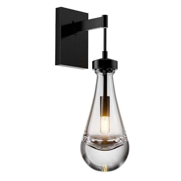 17.7 in. H 1-Light Black Wall Sconce, Raindrop Wall Lighting with Hand Blown Solid Glass and Brass Base (1-Set)