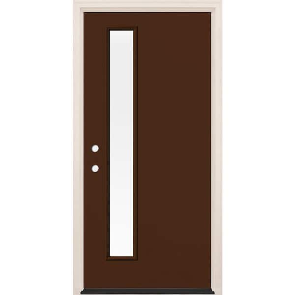 Builders Choice 36 in. x 80 in. Right-Hand/Inswing Clear Glass Chestnut Painted Fiberglass Prehung Front Door with 4-9/16 in. Frame