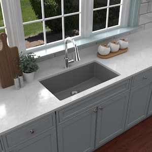 Grey Quartz 32.5 in. Large Single Bowl Undermount Kitchen Sink