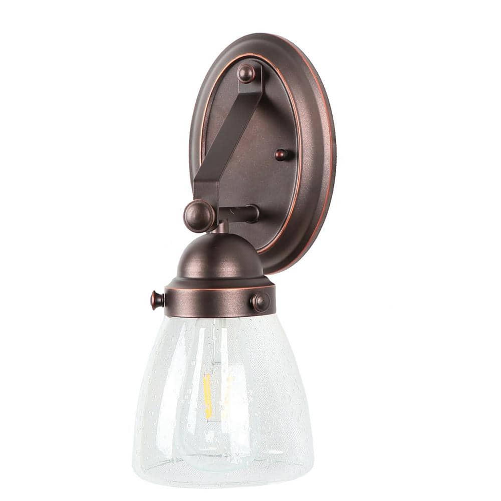 1-Light Brown Vanity Light with Clear Seedy Glass Shade