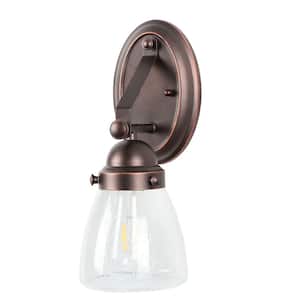 1-Light Brown Vanity Light with Clear Seedy Glass Shade