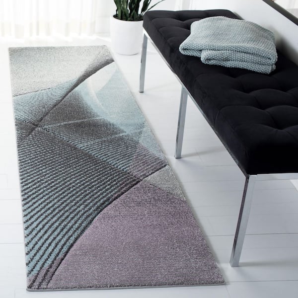Hollywood 2 ft. x 10 ft. Gray/Light Blue Striped Abstract Runner Rug