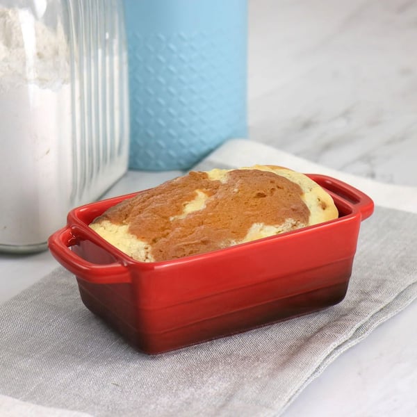 LE CREUSET - Set of 3 - Lid Covered Stoneware Loaf Pan - Red White Blue -  28 oz
