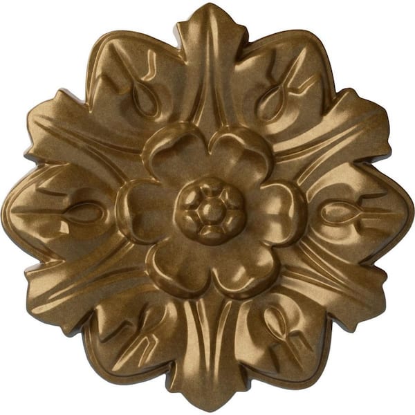 Ekena Millwork 7-5/8 in. x 1 in. Emery Leaf Urethane Ceiling Medallion, Pale Gold