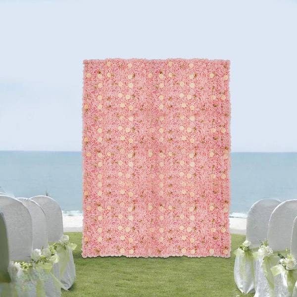 14.96 in. x 14.96 in. Pink Indoor/Outdoor Silk Artificial Dahlia Flower Wall Background Wedding Backdrop (Set of 12)