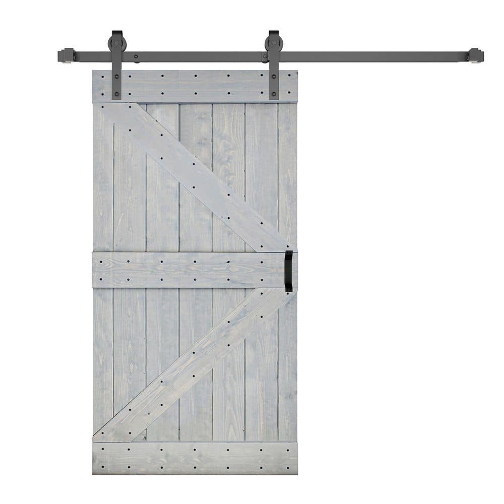 K Style 42 in. x 84 in. French Gray Finished Soild Wood Sliding Barn Door with Hardware Kit - Assembly Needed price history on PriceWatchPro
