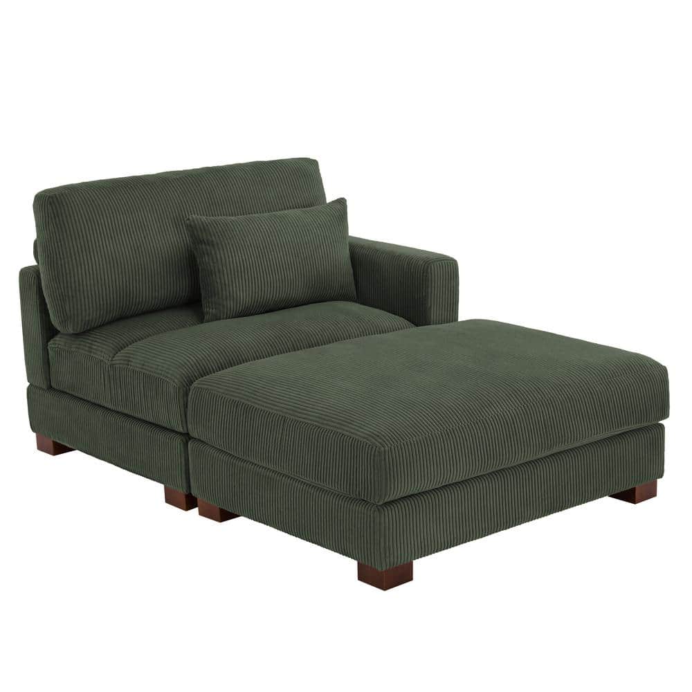 Modern Right Arm Facing Green Corduroy Polyester Upholstered Sectional Chaise Lounge with Ottoman price history on PriceWatchPro