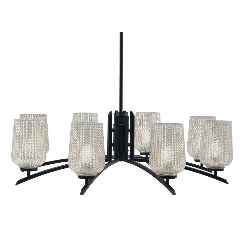 Siena 35 in. 8 Light Matte Black Chandelier with Silver Textured Glass Shad