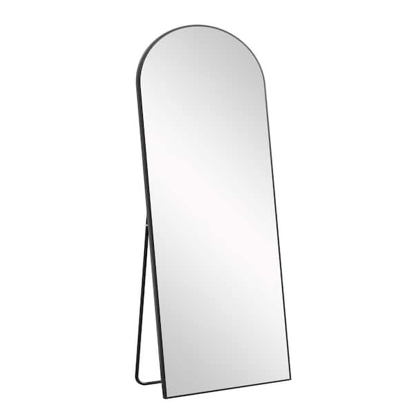 Unbranded Black 31 in. W x 71 in. H Wooden Arched Mirror Full-Length Mirror with Stand for Living Room