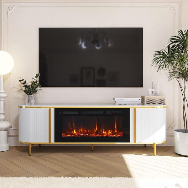 70 in. Freestanding Modern Luxury Wooden Electric Fireplace TV Stand 36 in. White/Black Finish