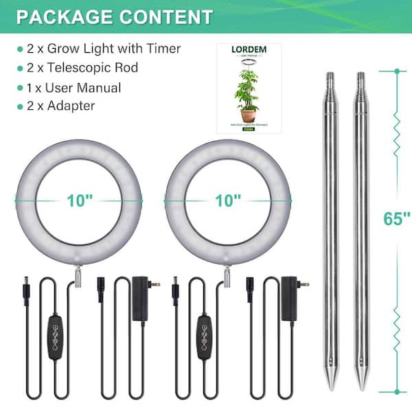 65 in. Full Spectrum Plant Light, 160 LED Grow Lamp with 4/8/12H Timer, 10 Dimmable Levels, 3 Spectrum Modes, 2-Pack