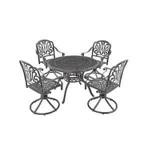 5-Piece Outdoor Patio Set Round Cast Aluminum Table and Swivel Chairs