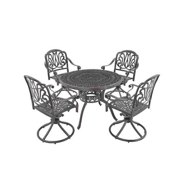 Clihome 5-Piece Outdoor Patio Set Round Cast Aluminum Table and Swivel Chairs