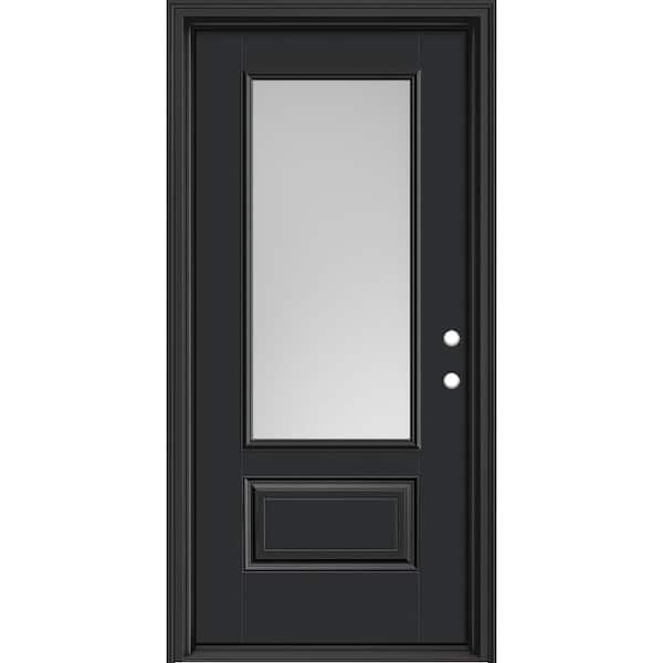 Masonite Performance Door System 36 in. x 80 in. 3/4-Lite Left-Hand Inswing Pearl Black Smooth Fiberglass Prehung Front Door