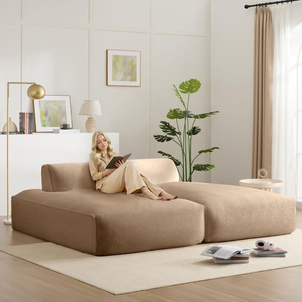 90 in. 2-Piece Armless Plush Fabric Rectangle Fully Compressed Sofa in. Khaki