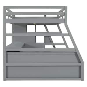 Full Size Loft Bed with 7 Drawers 2 Shelves and Desk - Gray