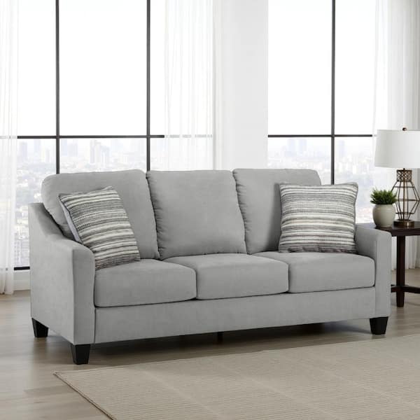 Blaire 80 in. Straight Arm Polyester Rectangle with 2-Accent Pillows Sofa in Gray and Black
