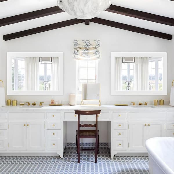 30 in. W x 40 in. H Simple Rectangular White Wood Frame Bathroom Mirror Vanity Mirror Wall Mirror/Floor Mirror