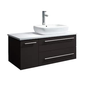 Lucera 36 in. W Wall Hung Bath Vanity in Espresso with Quartz Stone Vanity Top in White with White Basin