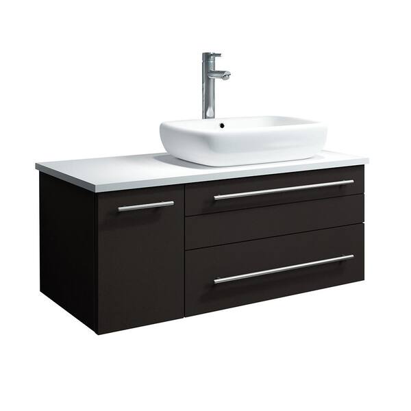 Fresca Lucera 36 in. W Wall Hung Bath Vanity in Espresso with Quartz Stone Vanity Top in White with White Basin
