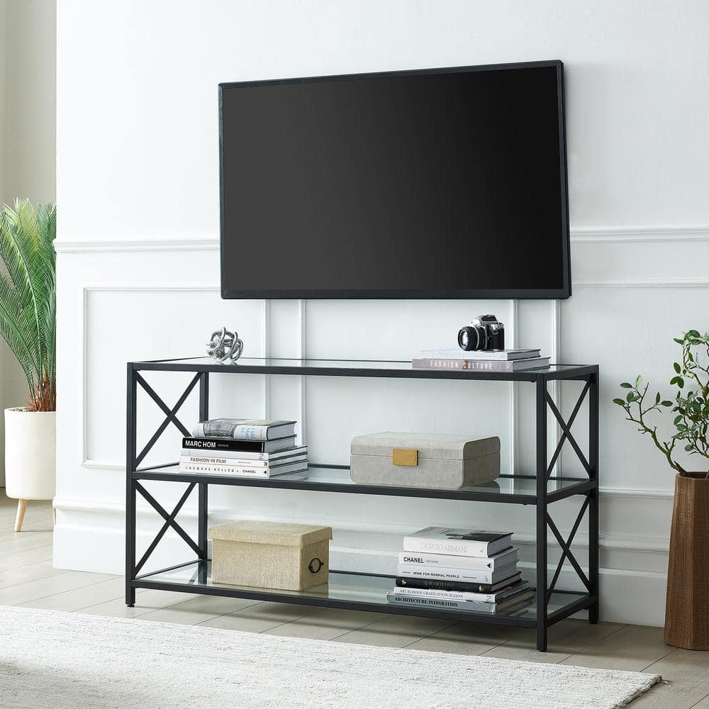 Hutton 50'' Blackened Bronze Modern Metal TV Stand with Glass Shelves