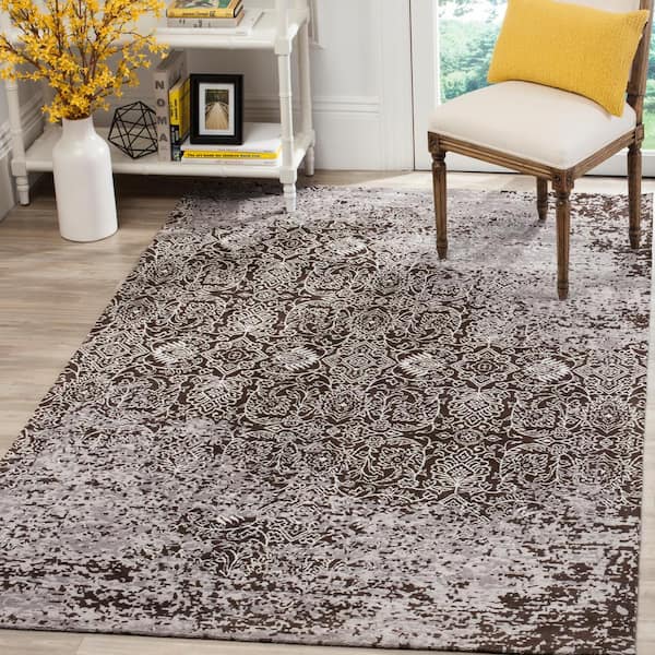 Classic Vintage Silver/Brown 4 ft. x 6 ft. Floral Area Rug