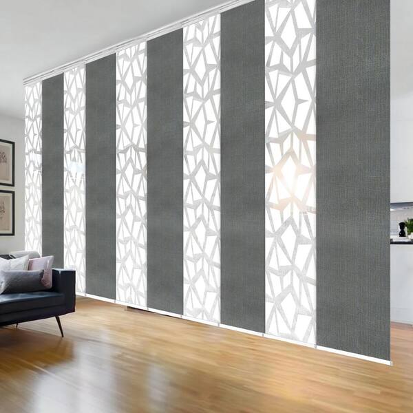EMOH Metallic Snow 120 in. - 218 in. W x 94 in. L Adjustable 10-Panel White Double Rail Panel Track with 23.5 in. Slates