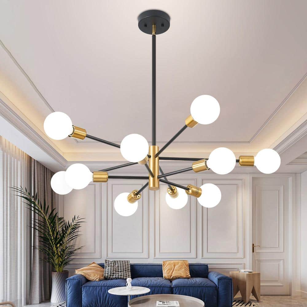 Black and Gold Metal 10-Light Sputnik Chandelier