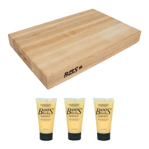 18 in. x 12 in. Rectangular Maple Wood Edge Grain Cutting Board and Natural Care Cream (3-Pack)