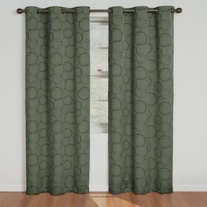 Meridian Sage Polyester Geometric 42 in. W x 95 in. L Lined Grommet Blackout Curtain