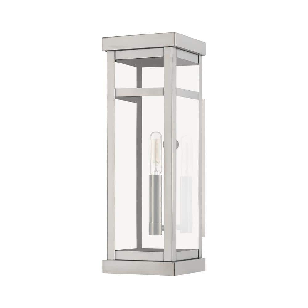 Brushed Nickel Lantern Sconce with Clear Glass - Dimmable, Direct Wired